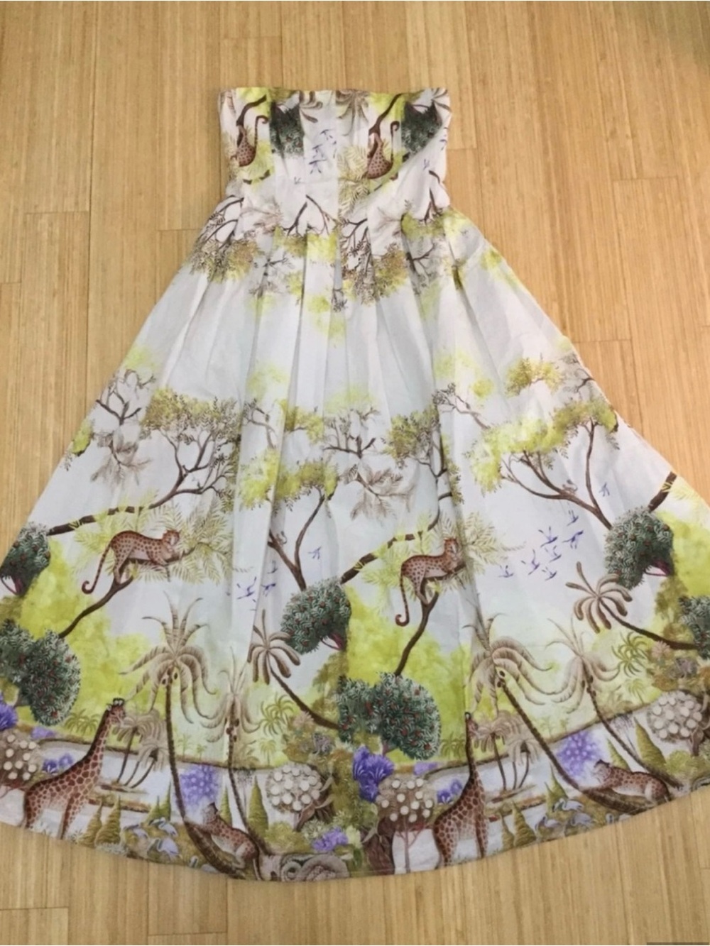 NWT - Caroline Constas Strapless Botanical Safari Midi Dress - Cream & Yellow - Picture 5 of 5